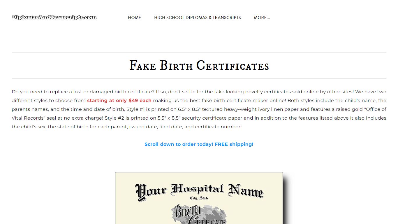 Realistic Fake Birth Certificates starting at only $49 each!